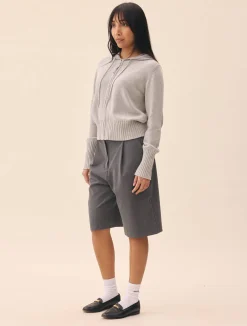 Djerf Avenue Knitted Zip Hoodie Light Grey Discount