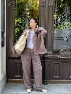 Djerf Avenue Linen Pants Brown Hot