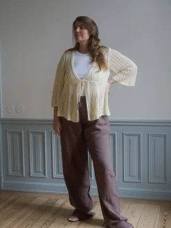 Djerf Avenue Linen Pants Brown - Tall Sale