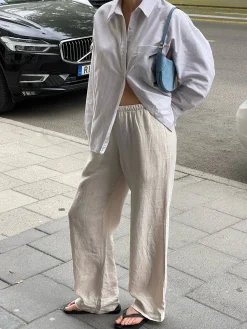 Djerf Avenue Linen Pants Cream Outlet