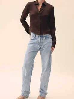 Djerf Avenue Little Viscose Shirt Dark mocha Hot