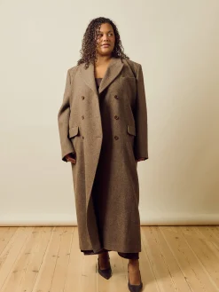 Djerf Avenue Long Wool Coat Brown Herringbone Outlet