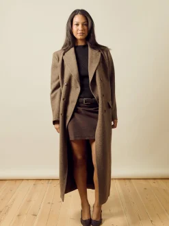 Djerf Avenue Long Wool Coat Brown Herringbone Outlet