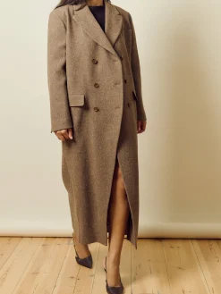 Djerf Avenue Long Wool Coat Brown Herringbone Outlet