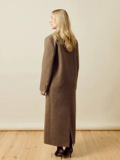 Djerf Avenue Long Wool Coat Brown Herringbone Outlet