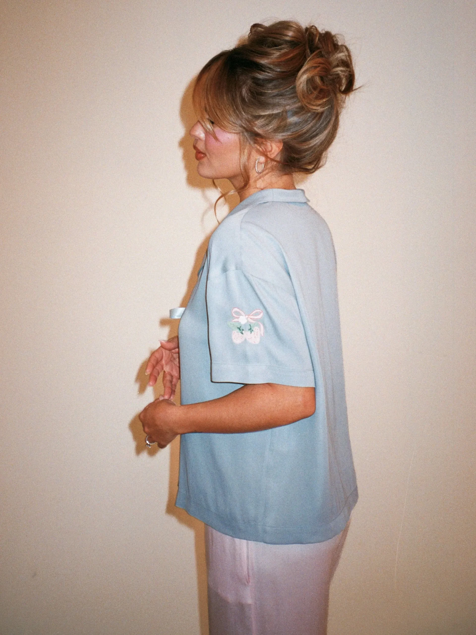 Djerf Avenue Loves Me Knot Top Dove Blue New