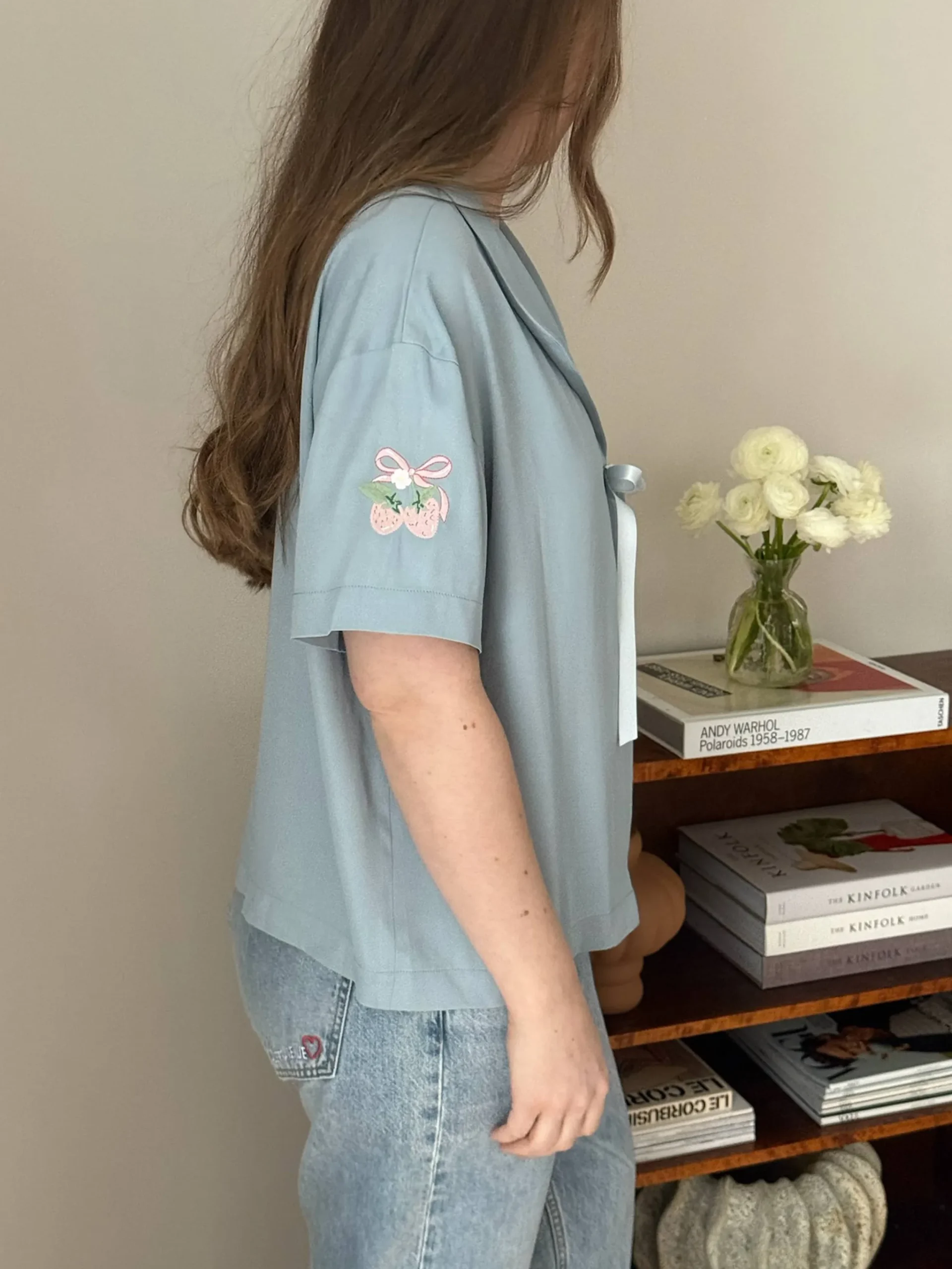 Djerf Avenue Loves Me Knot Top Dove Blue New