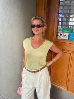 Djerf Avenue Peridot V-neck Top Green Clearance