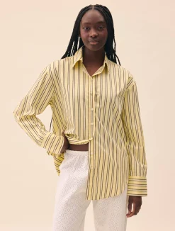 Djerf Avenue Poplin Classic Shirt Honey Stripe Clearance