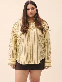 Djerf Avenue Poplin Classic Shirt Honey Stripe Clearance