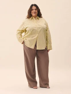 Djerf Avenue Poplin Classic Shirt Honey Stripe Clearance