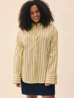 Djerf Avenue Poplin Classic Shirt Honey Stripe Clearance