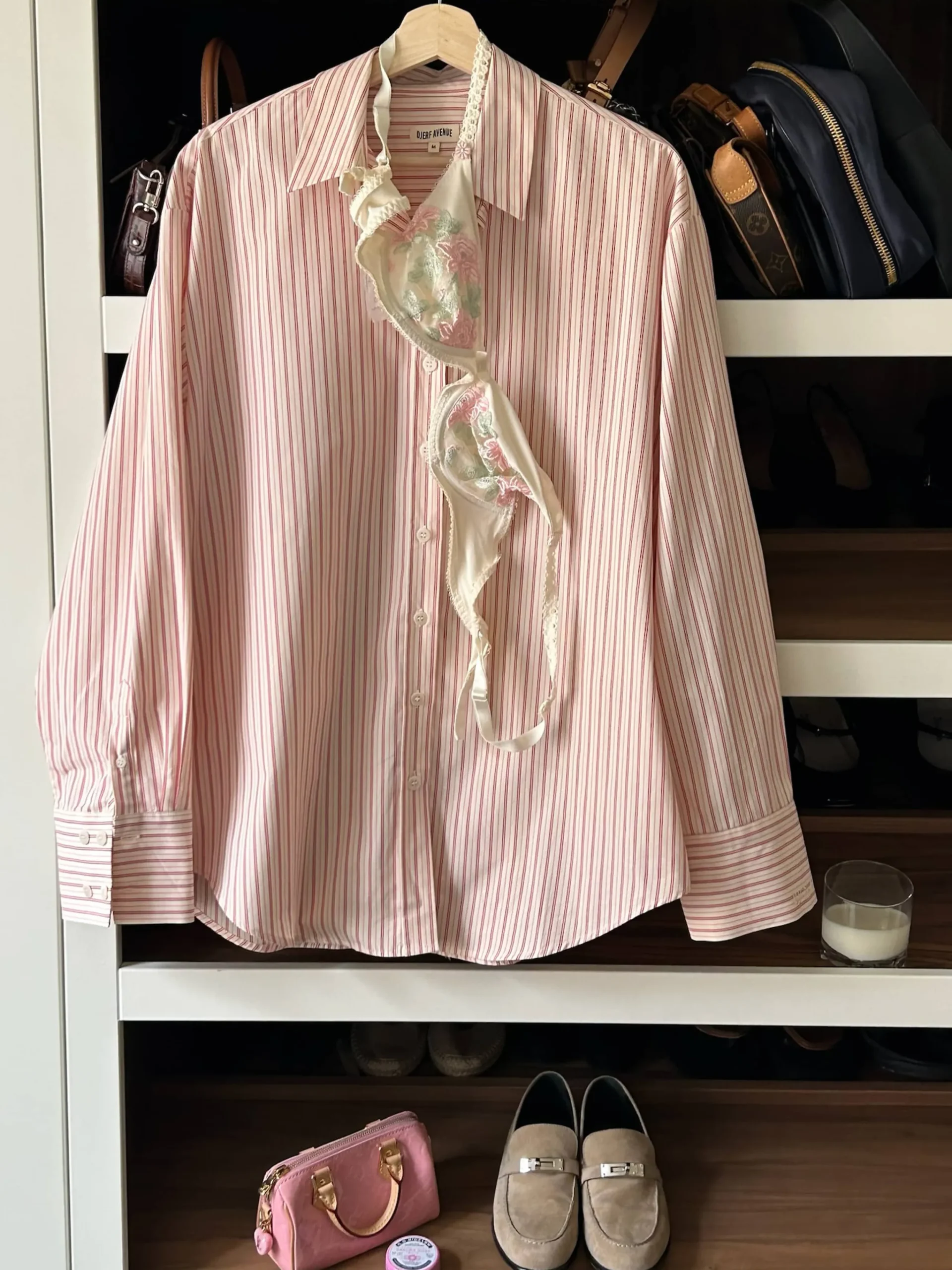 Djerf Avenue Poplin Classic Shirt Pink Stripe Clearance
