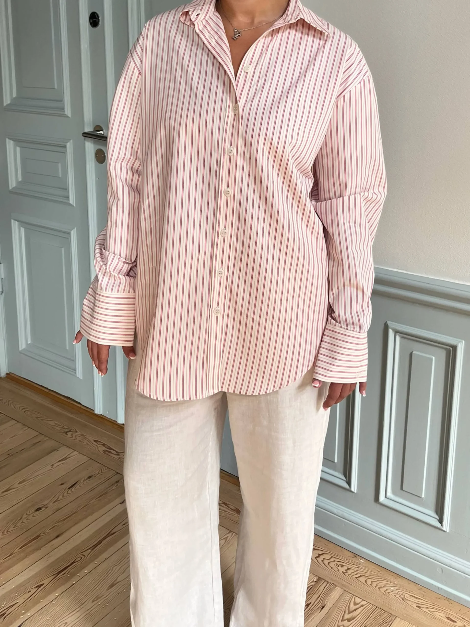Djerf Avenue Poplin Classic Shirt Pink Stripe Clearance