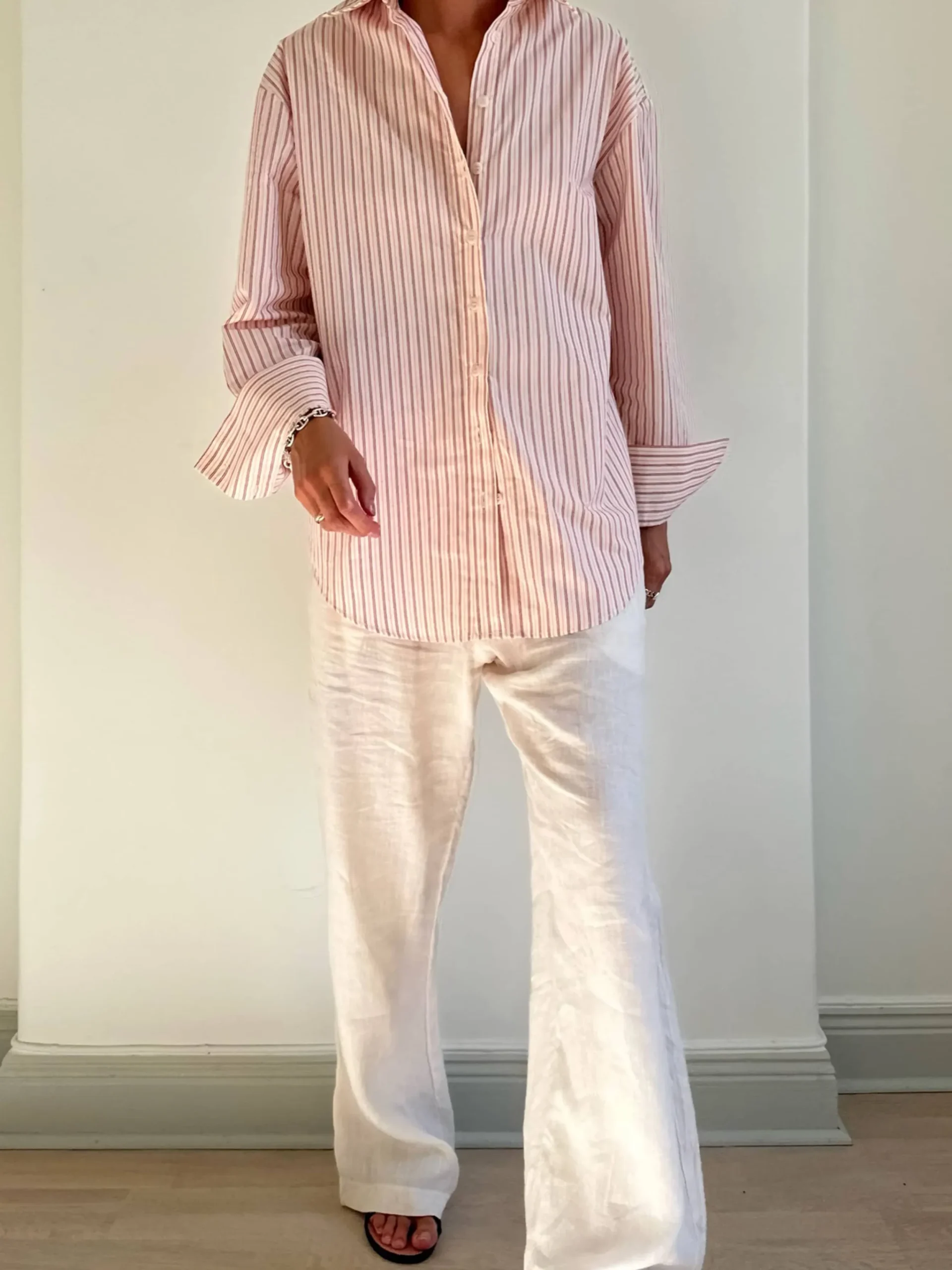 Djerf Avenue Poplin Classic Shirt Pink Stripe Clearance