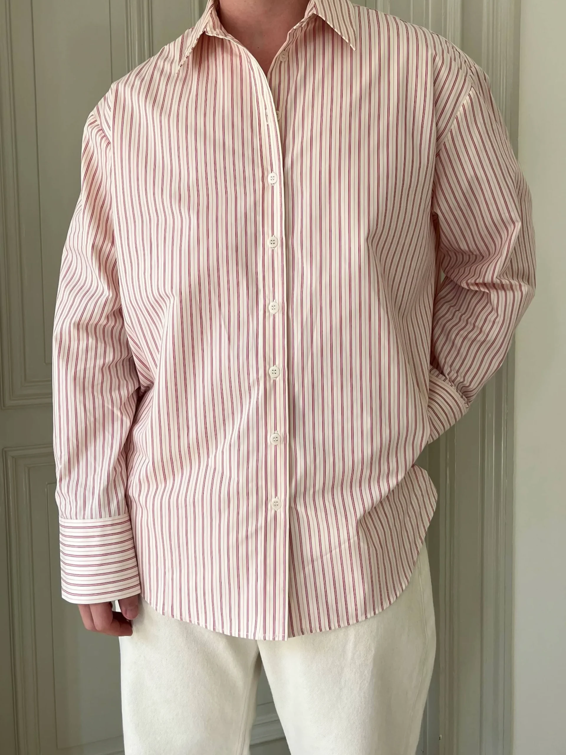 Djerf Avenue Poplin Classic Shirt Pink Stripe Clearance
