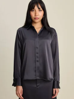 Djerf Avenue Satin Shirt Anthracite Outlet