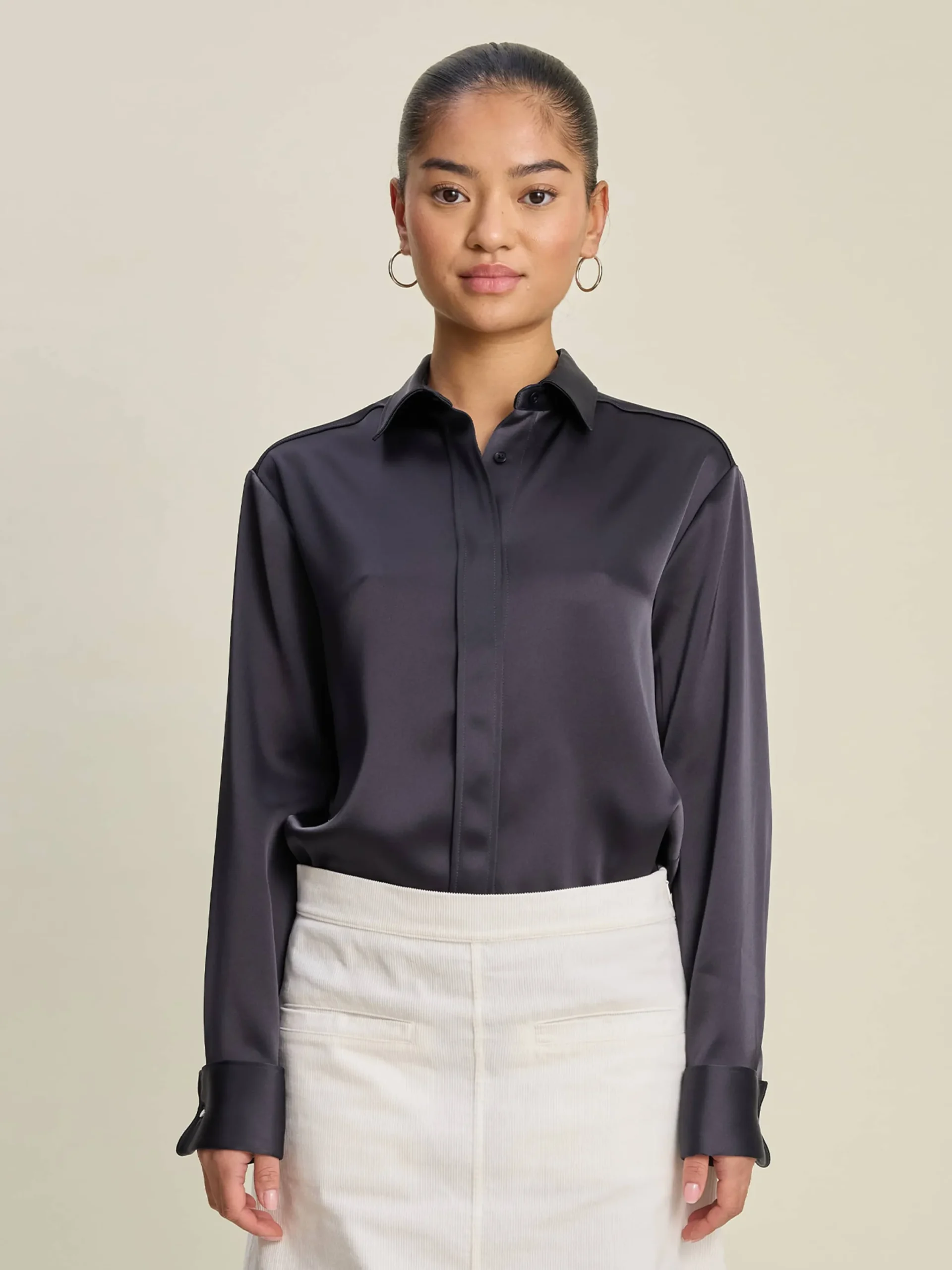 Djerf Avenue Satin Shirt Anthracite Outlet