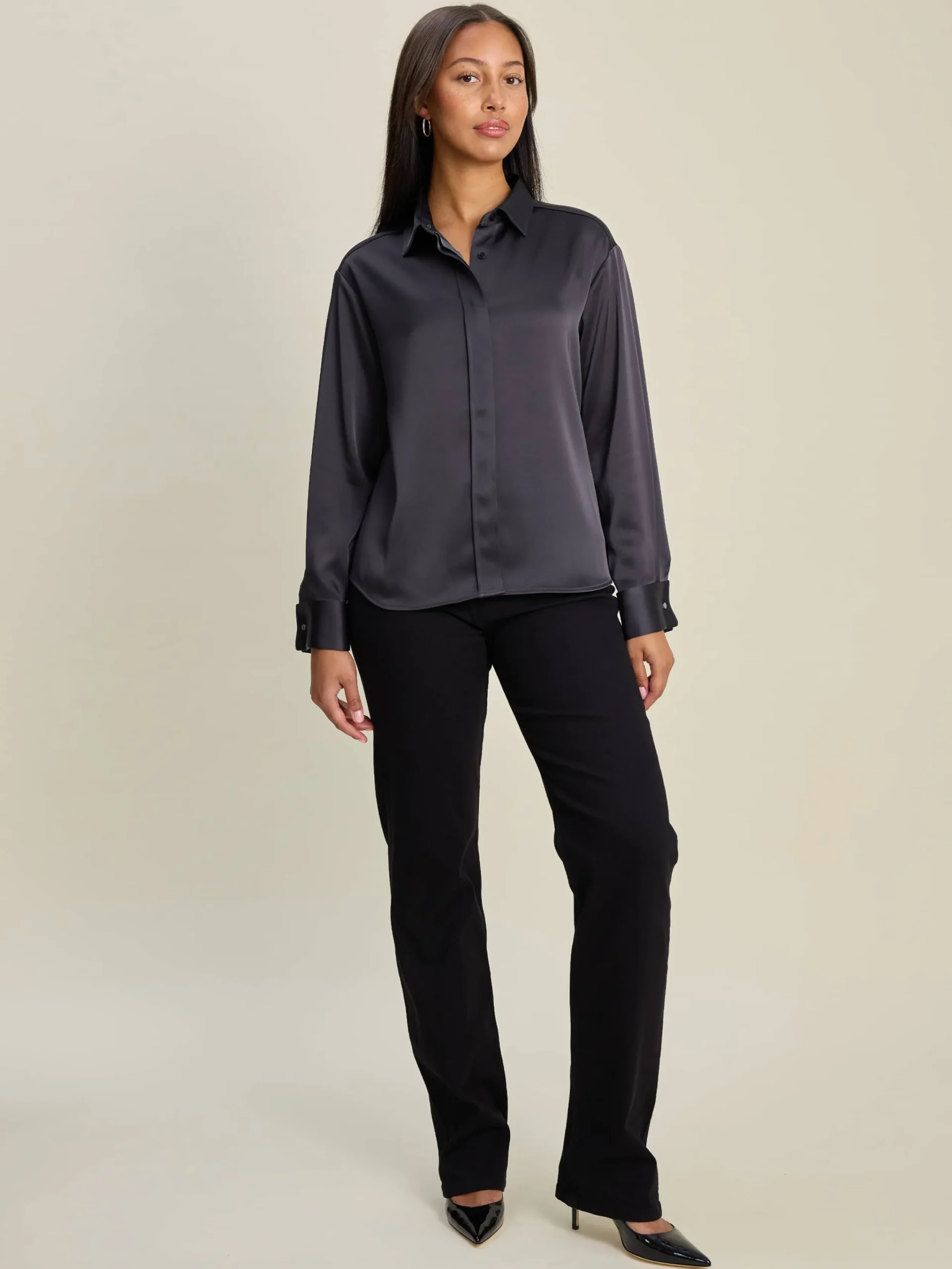 Djerf Avenue Satin Shirt Anthracite Outlet