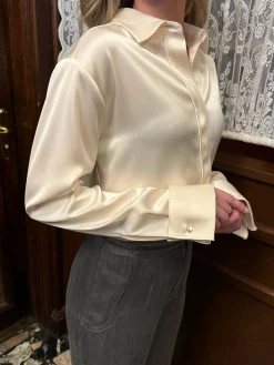 Djerf Avenue Satin Shirt Ivory Outlet