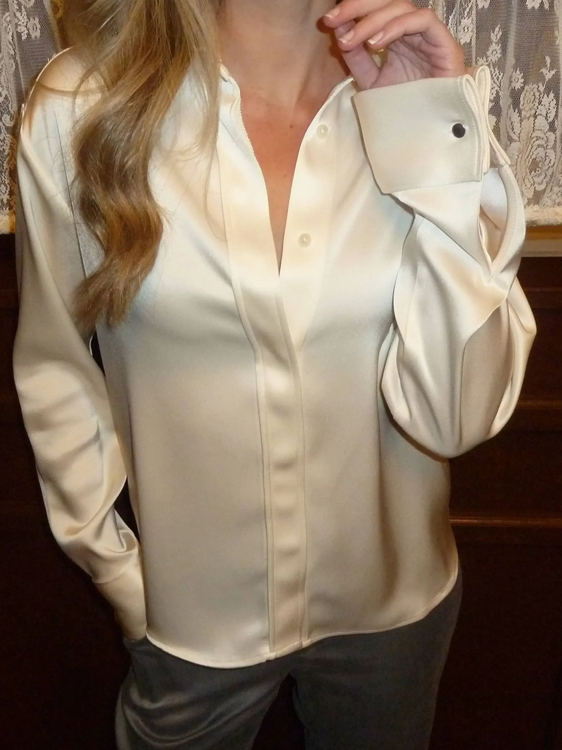 Djerf Avenue Satin Shirt Ivory Outlet