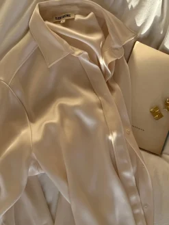 Djerf Avenue Satin Shirt Ivory Outlet