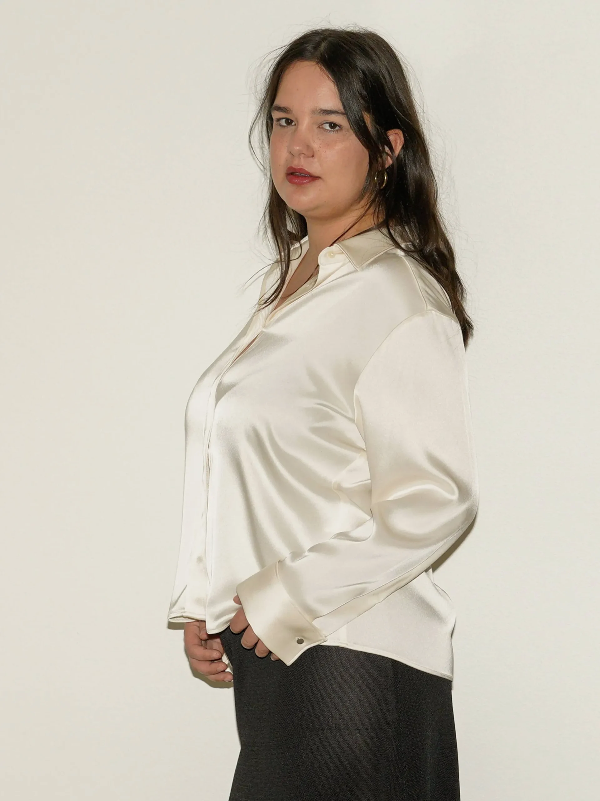 Djerf Avenue Satin Shirt Ivory Outlet