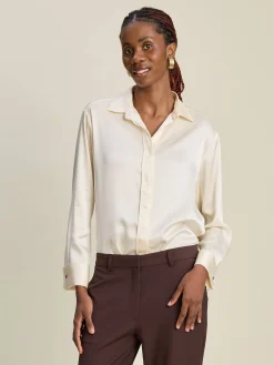 Djerf Avenue Satin Shirt Ivory Outlet