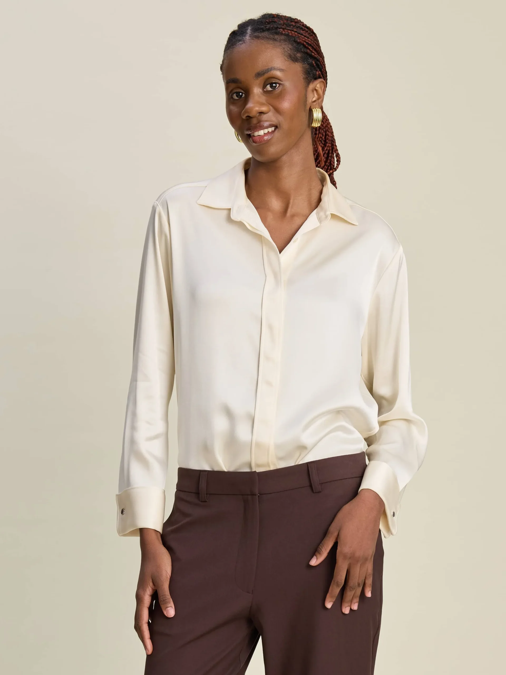 Djerf Avenue Satin Shirt Ivory Outlet