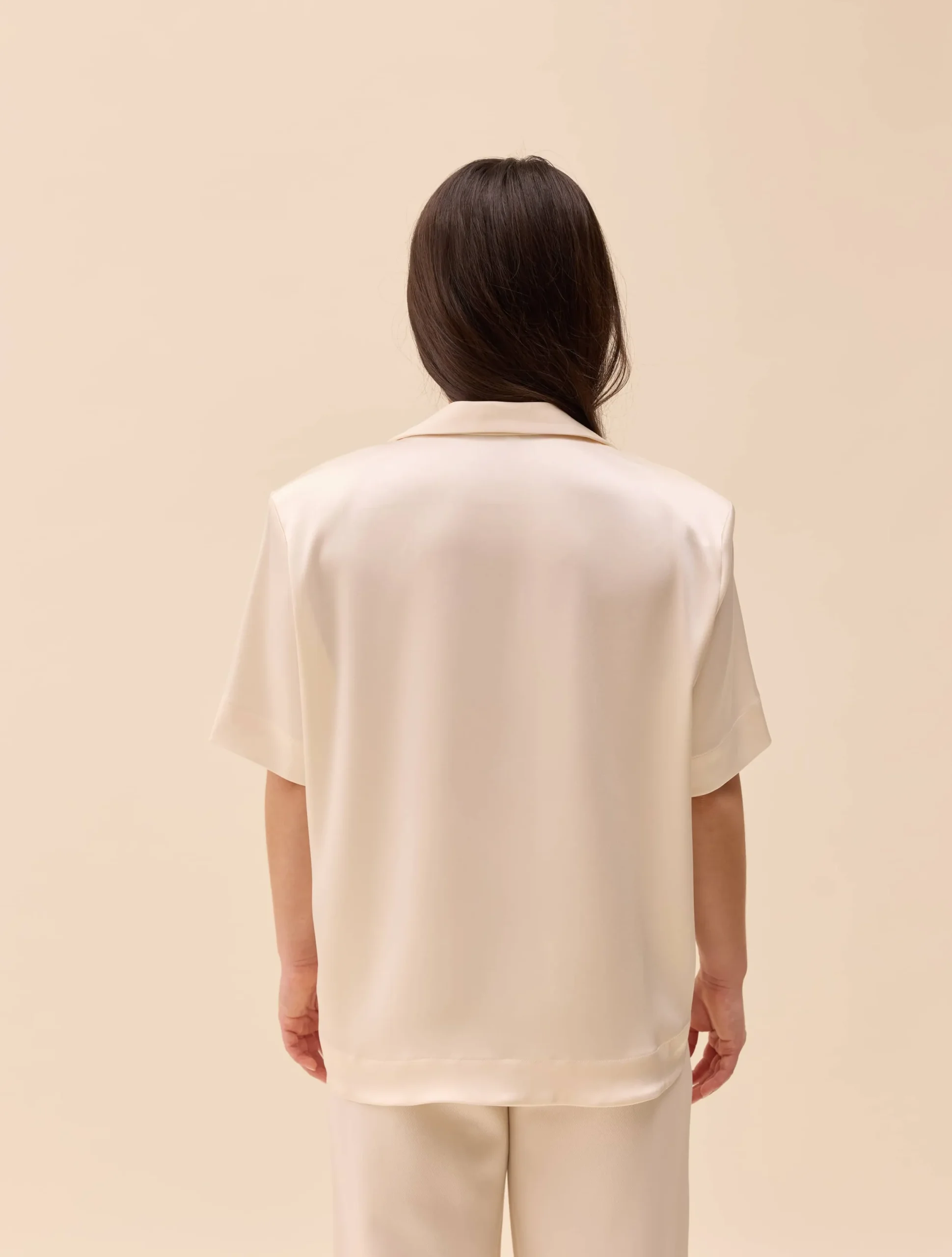 Djerf Avenue Satin Short Sleeve Blouse Ivory Hot