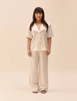 Djerf Avenue Satin Short Sleeve Blouse Ivory Hot