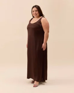 Djerf Avenue Satin Viscose Dress Dark mocha Hot