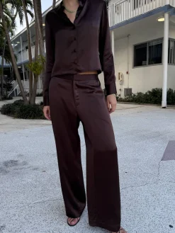 Djerf Avenue Satin Viscose Pants Dark mocha