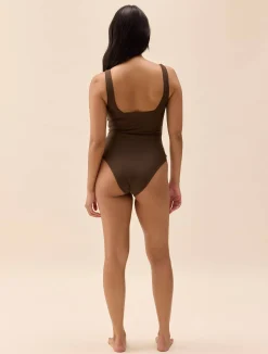 Djerf Avenue Square Neck Swimsuit Cocoa New