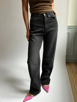 Djerf Avenue Straight Jeans Black Clearance