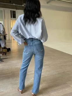 Djerf Avenue Straight Jeans Mid Blue Outlet