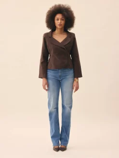 Djerf Avenue Straight Jeans Mid Blue - Tall