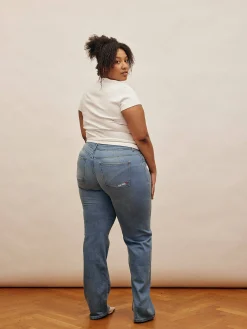 Djerf Avenue Straight Jeans Mid Blue - Tall
