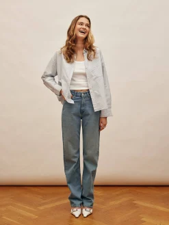 Djerf Avenue Straight Jeans Mid Blue - Tall