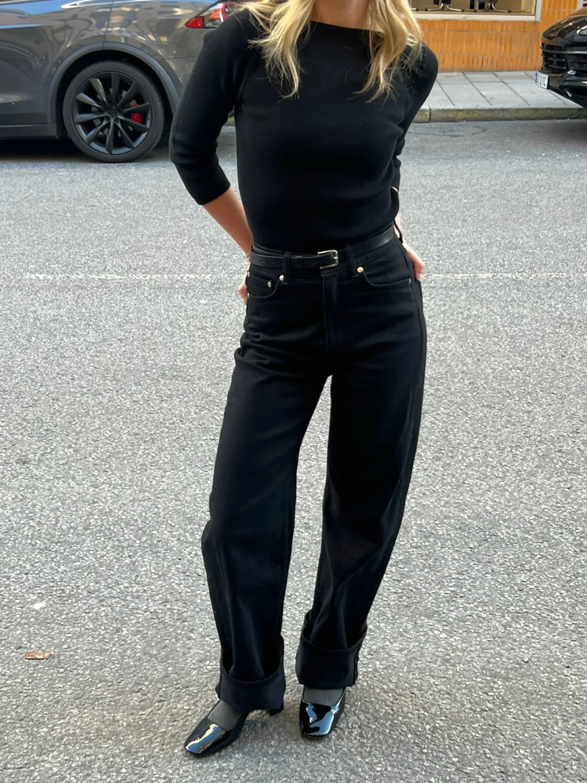 Djerf Avenue Straight Jeans Midnight Black Online