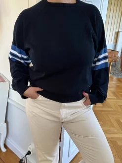 Djerf Avenue Striped Sleeve Crewneck Blue Hot