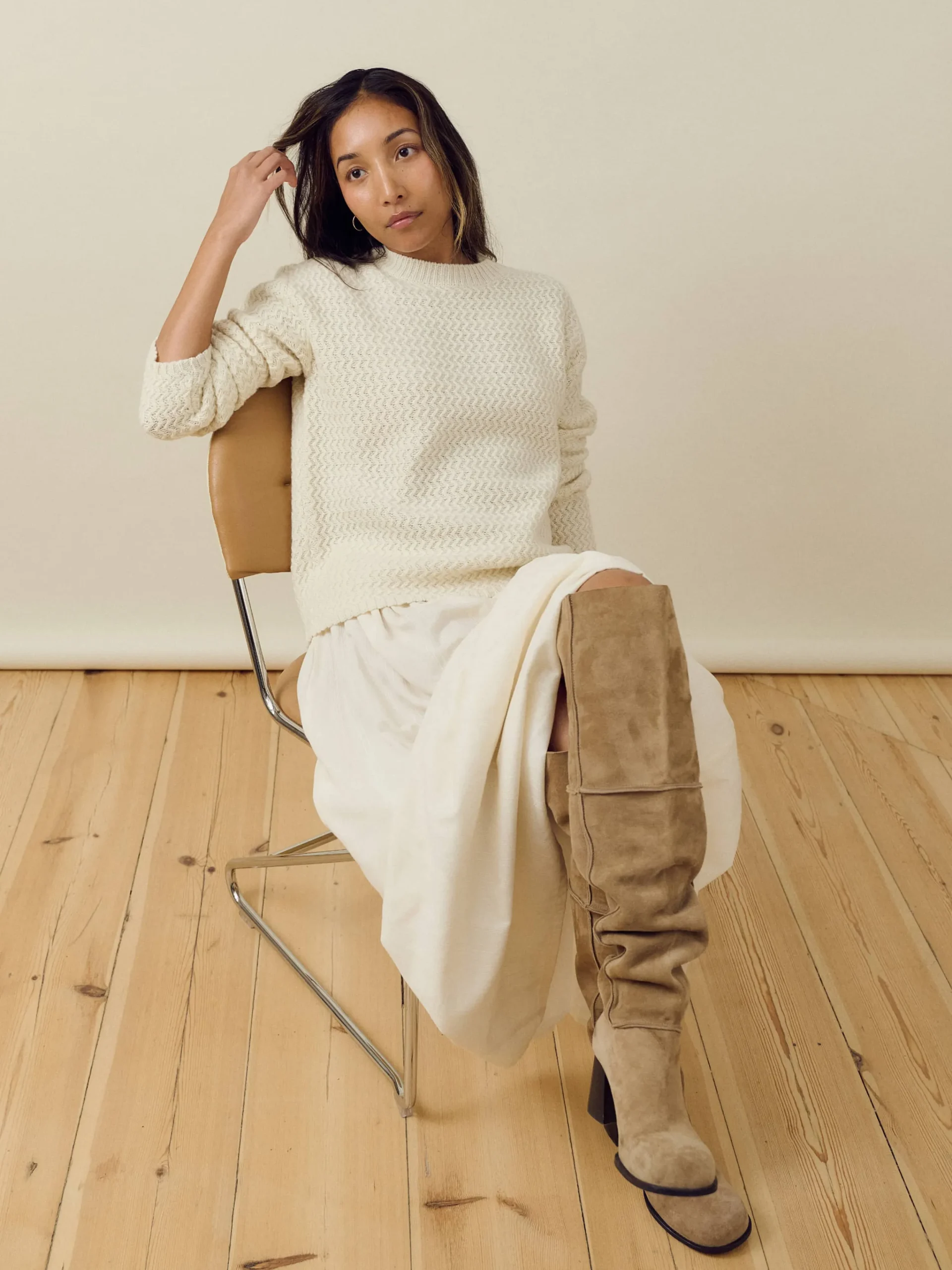 Djerf Avenue Structured Wool Sweater Cream Hot