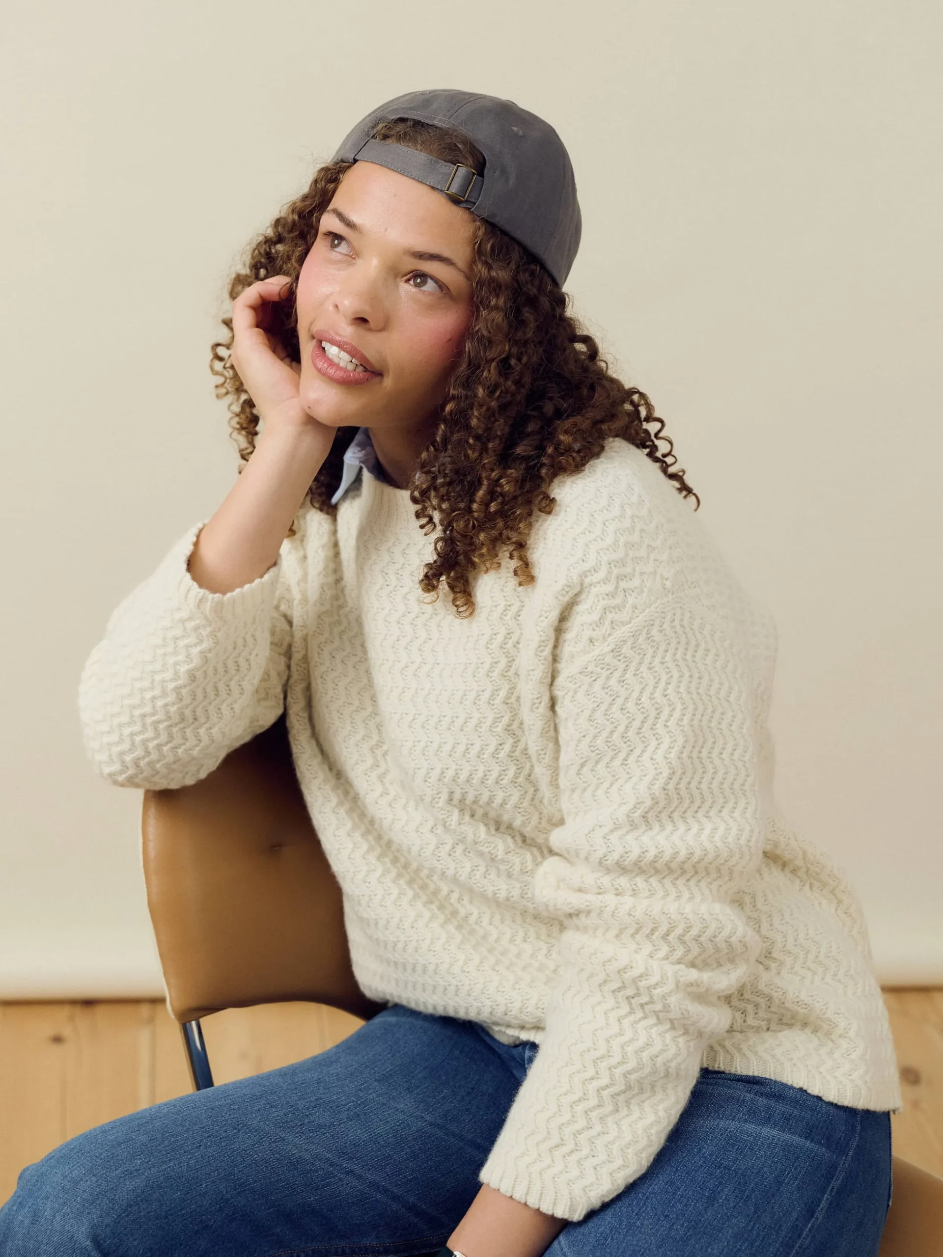 Djerf Avenue Structured Wool Sweater Cream Hot