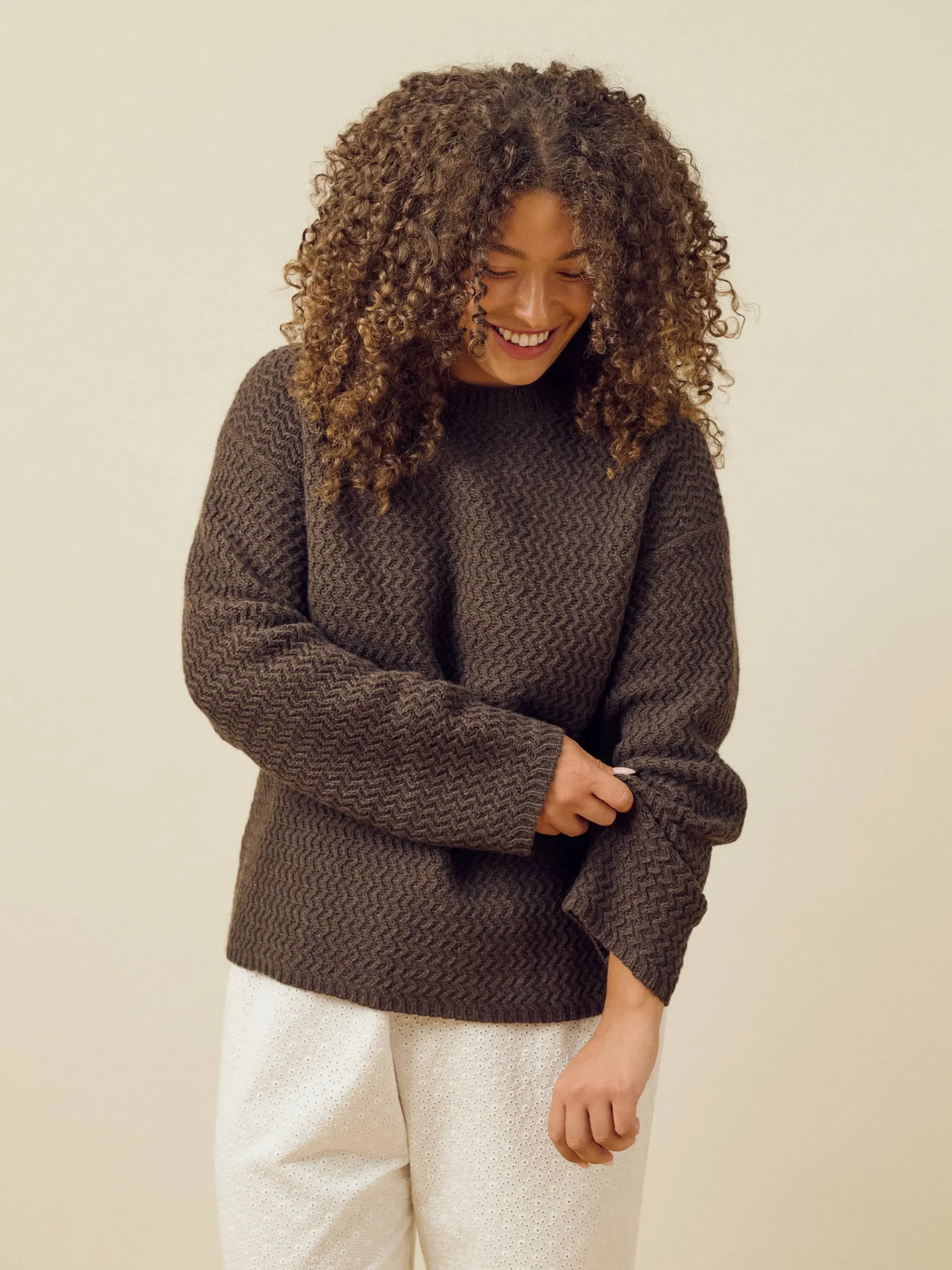 Djerf Avenue Structured Wool Sweater Dark Chocolate