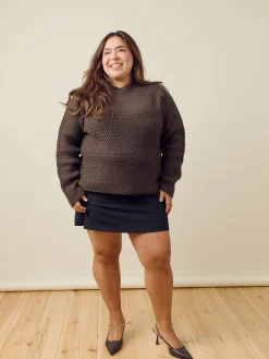 Djerf Avenue Structured Wool Sweater Dark Chocolate
