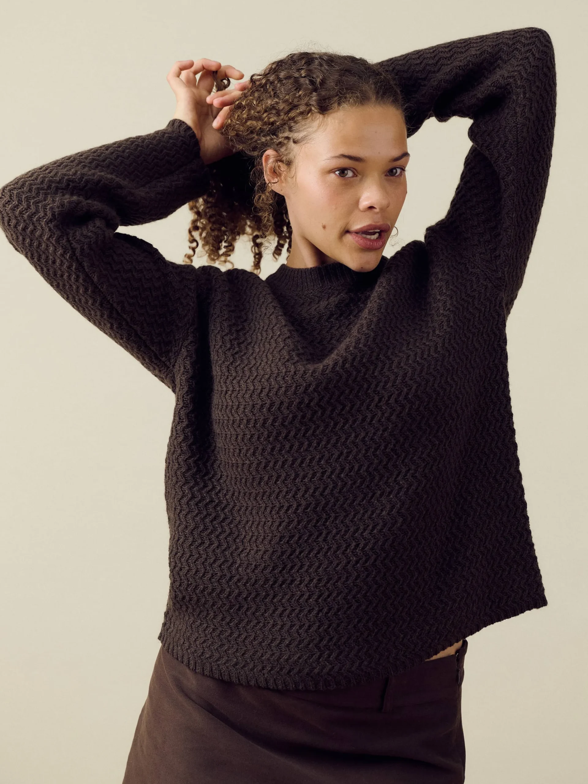 Djerf Avenue Structured Wool Sweater Dark Chocolate