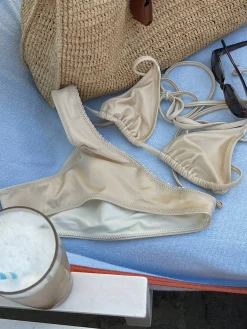 Djerf Avenue Sunrise Satin Bikini Top Sand Castle Clearance
