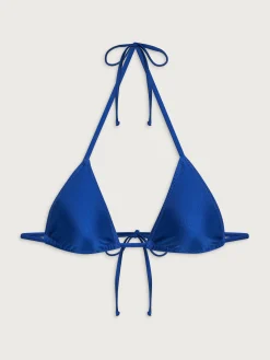 Djerf Avenue Sunrise Satin Bikini Top Deep Blue Clearance