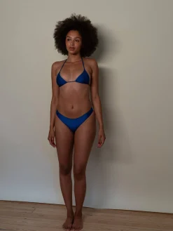 Djerf Avenue Sunrise Satin Bikini Top Deep Blue Clearance