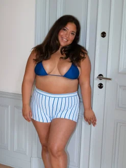 Djerf Avenue Sunrise Satin Bikini Top Deep Blue Clearance